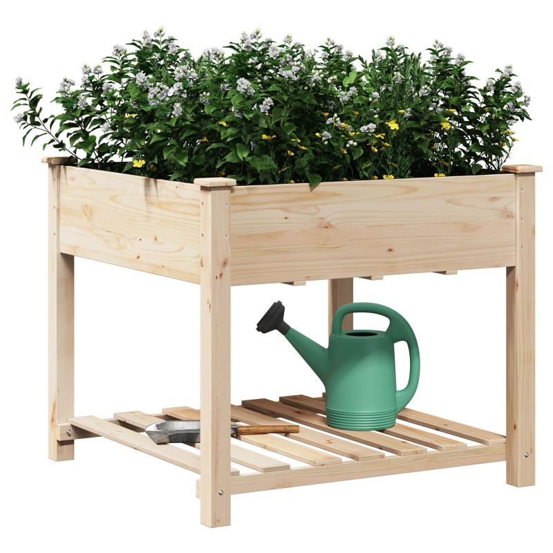 Gartenpflanzer mit Regal 90x90x76 cm aus massivem Kiefernholz