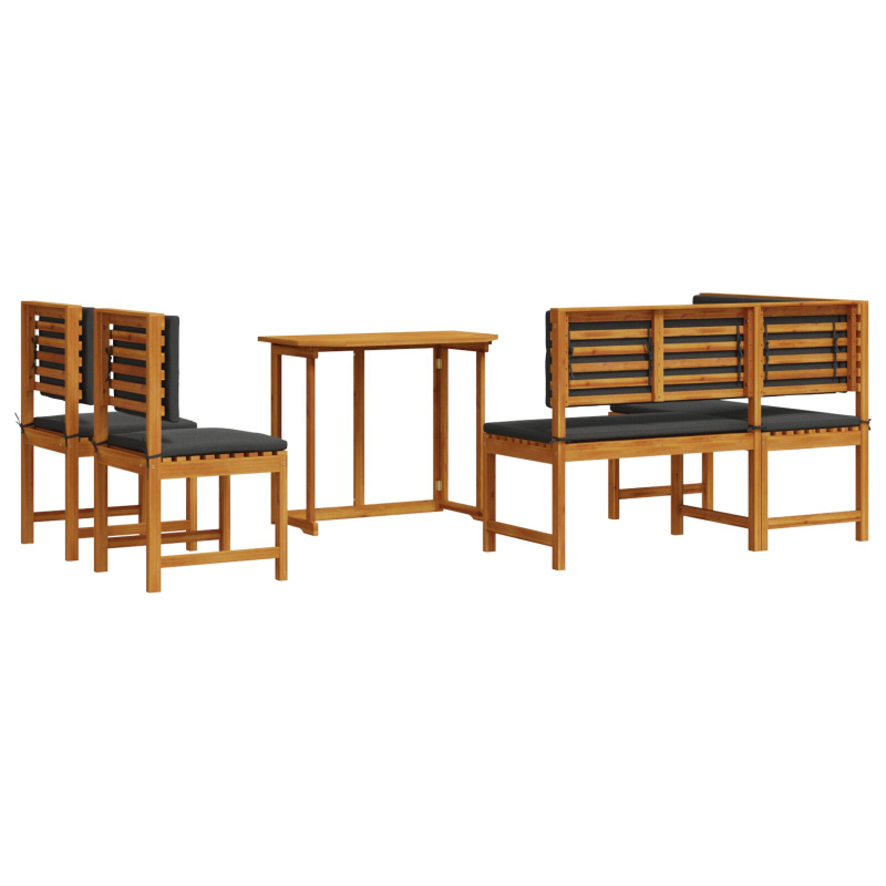 4-teiliges Garten-Esszimmer-Set mit Kissen aus massivem Akazienholz