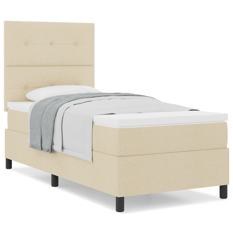 Beige Boxspringbett mit Matratze 90x200 cm aus Stoff