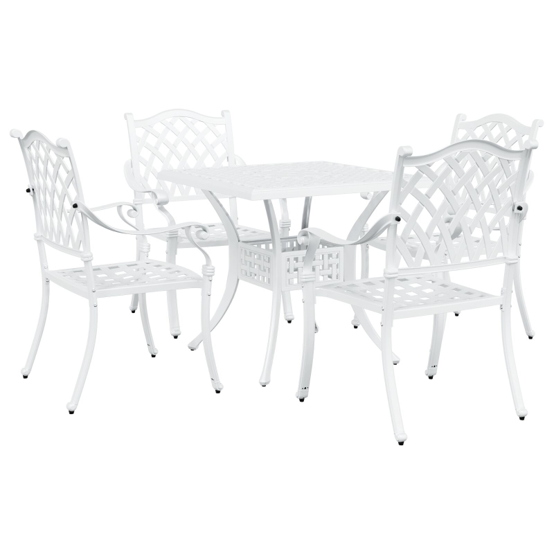 5-teiliges Garten-Esszimmer-Set aus weißem Guss-Aluminium