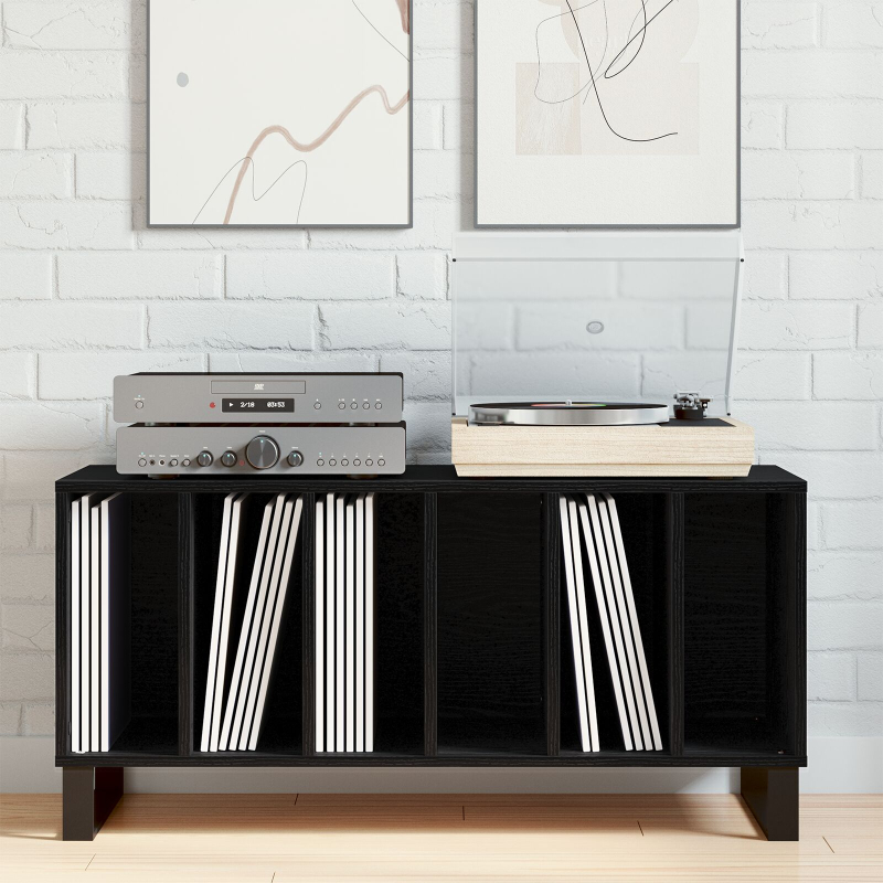 Record Cabinet Schwarz Eiche 100x38x48 cm Werkstoff