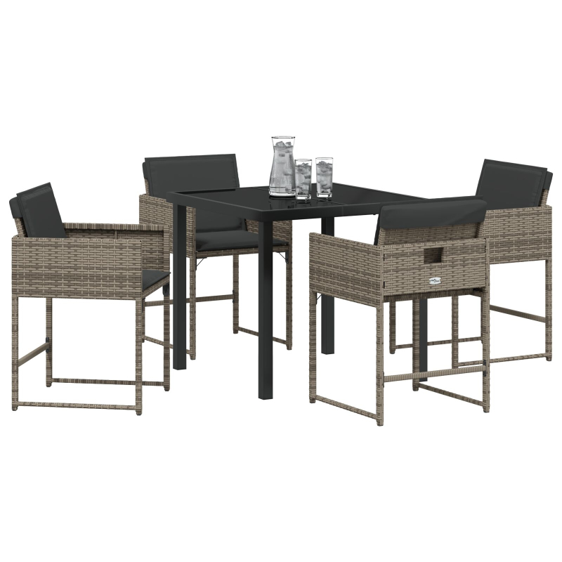 5-teiliges Garten Essset mit Kissen aus grauem Poly-Rattan