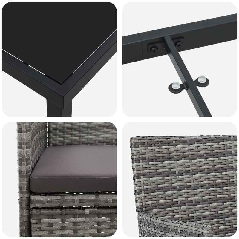 3-teiliges Garten-Ess-Set Grau Poly-Rattan