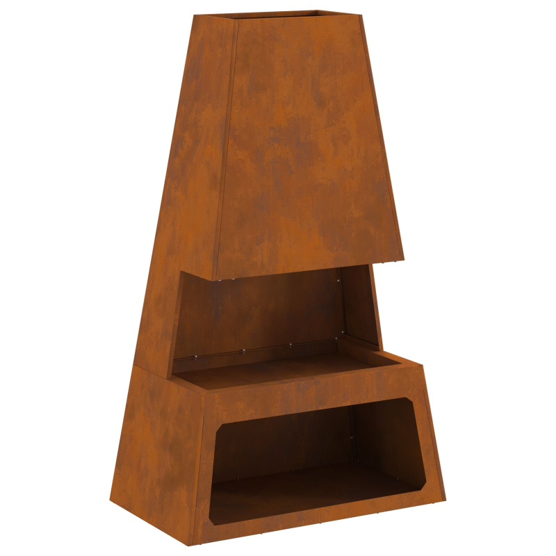 Feuerstelle mit Holzlager 60x35x100 cm Wetterfester Stahl