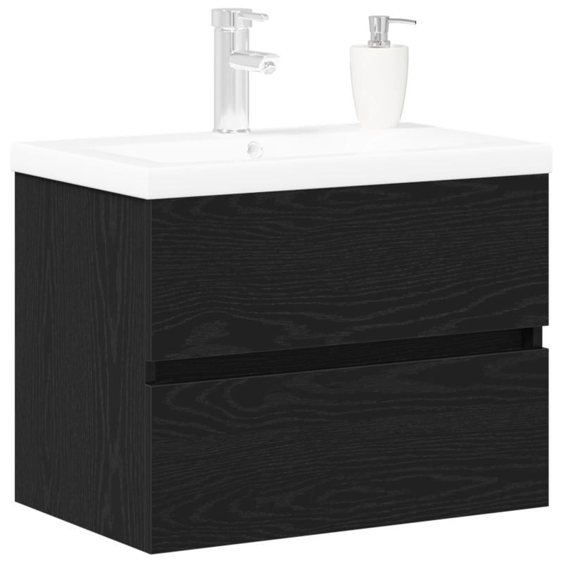 Waschbeckenunterschrank mit integriertem Becken Schwarze Eiche Holzwerkstoff, Waschbeckenunterschrank Schwarze Eiche 60x38,5x45 cm Holzwerkstoff