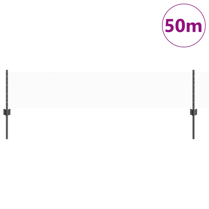 Zaunpfosten 11 Stück U-Profil Grau 40 cm Stahl, Hexagonzaun Grau 0,4x50 m Stahl