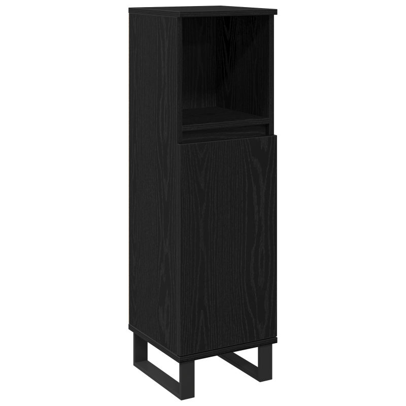 Badezimmer Schrank Schwarz Eiche 30x30x100 cm Holzwerkstoff