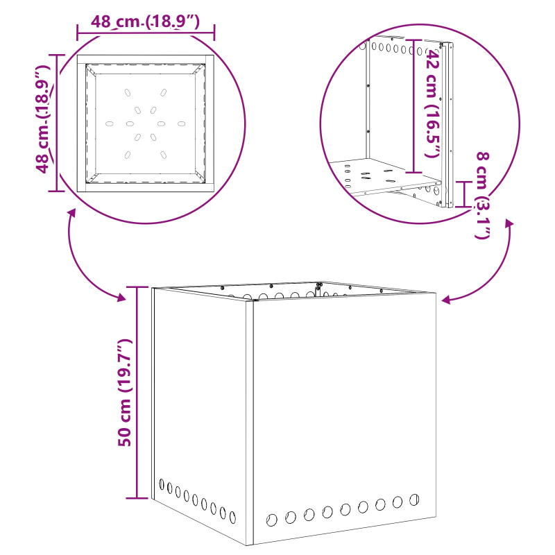 Rauchfreier Feuerstelle Quadrat Schwarz 48x48x50 cm Stahl