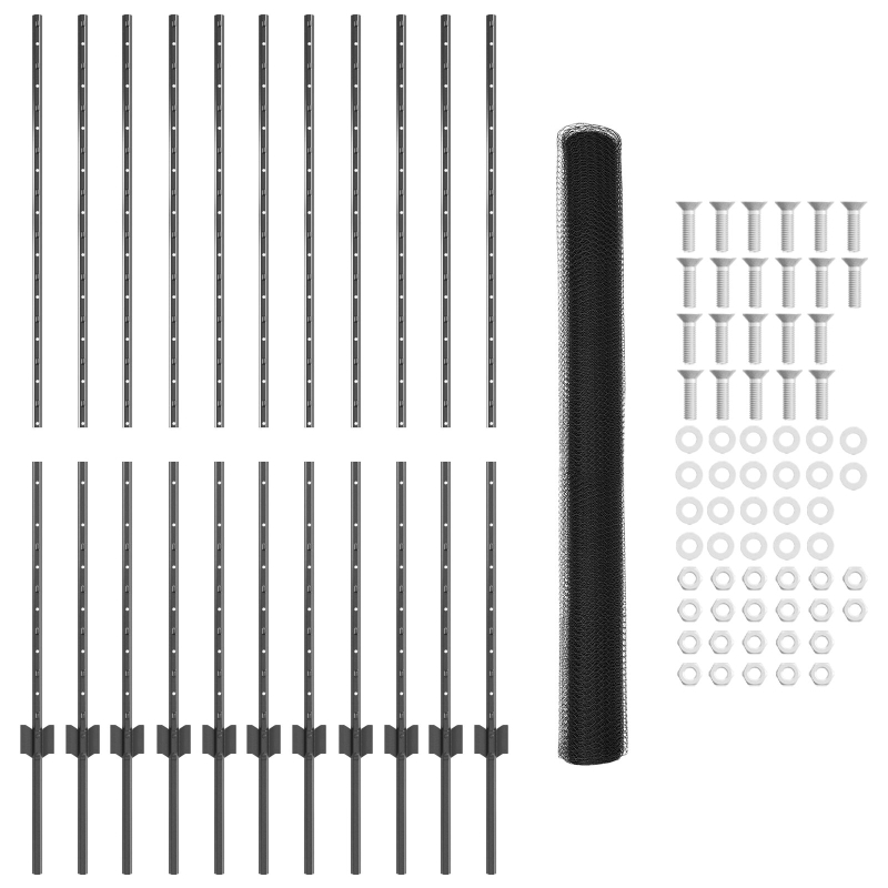 Zaunpfosten 22 Stück U-Kanal Grau 140 cm Stahl, Sechseckiger Zaun Grau 1,4x25 m Stahl