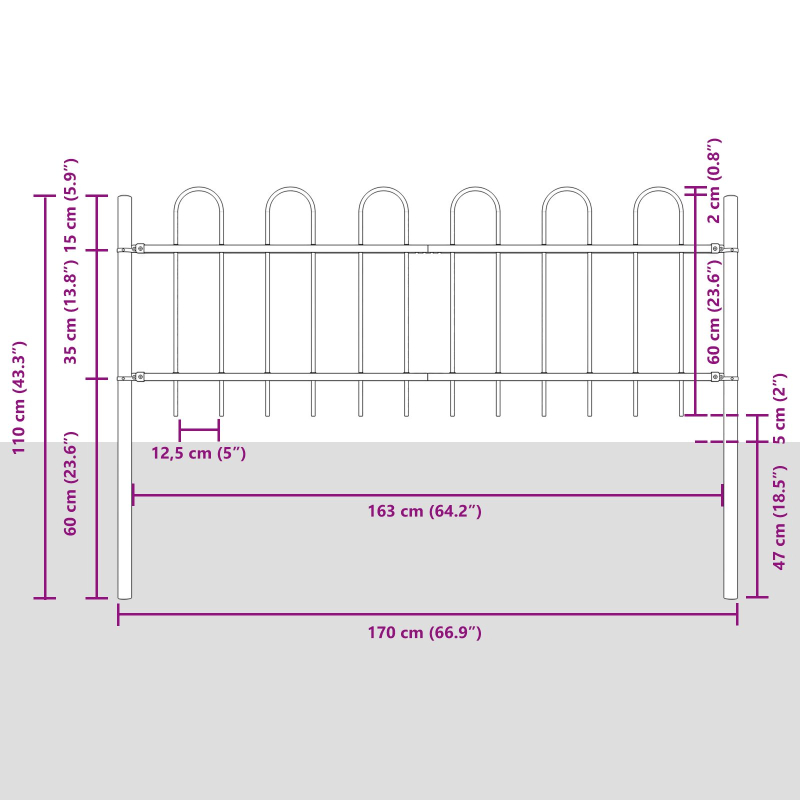 Gartenzaun mit Bogenkante Weiß 3,4x0,6 m aus Stahl