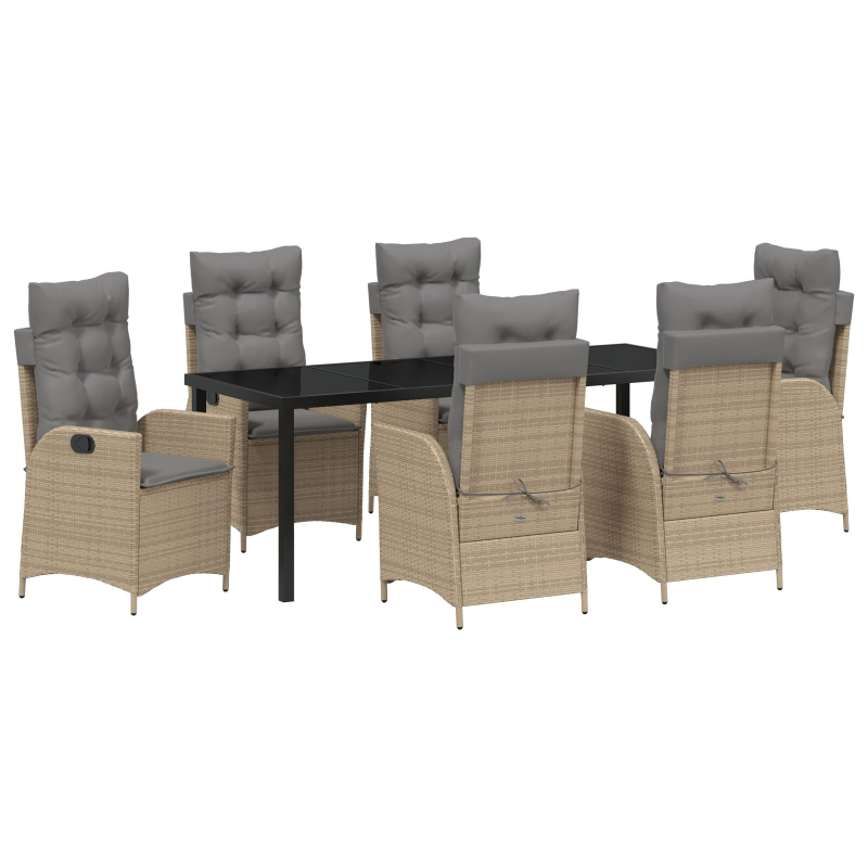 7-teiliges Garten-Esszimmer-Set mit Kissen - Beige - Poly-Rattan