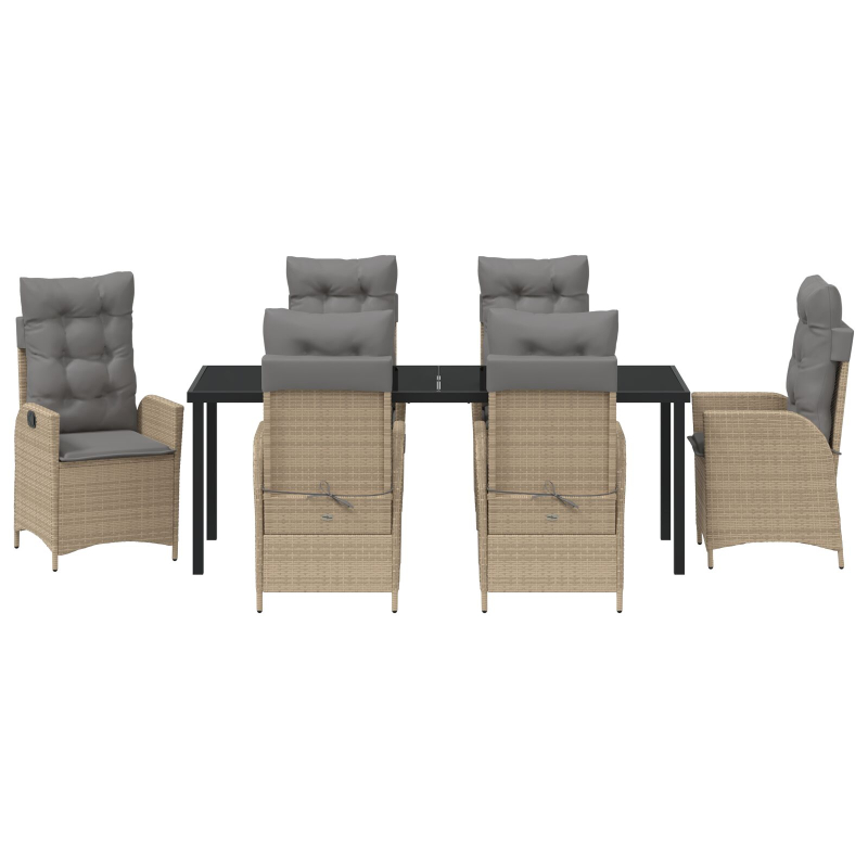 7-teiliges Garten-Esszimmer-Set mit Kissen - Beige - Poly-Rattan