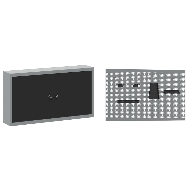 5-teiliges Arbeitszimmerschrank- und Lochplatten-Set Schwarz MDF und Metall