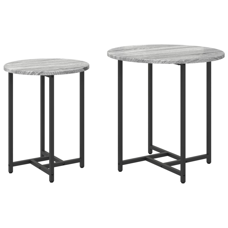 Beistelltisch Set 2 Stück Grau Sonoma Holz und Metall