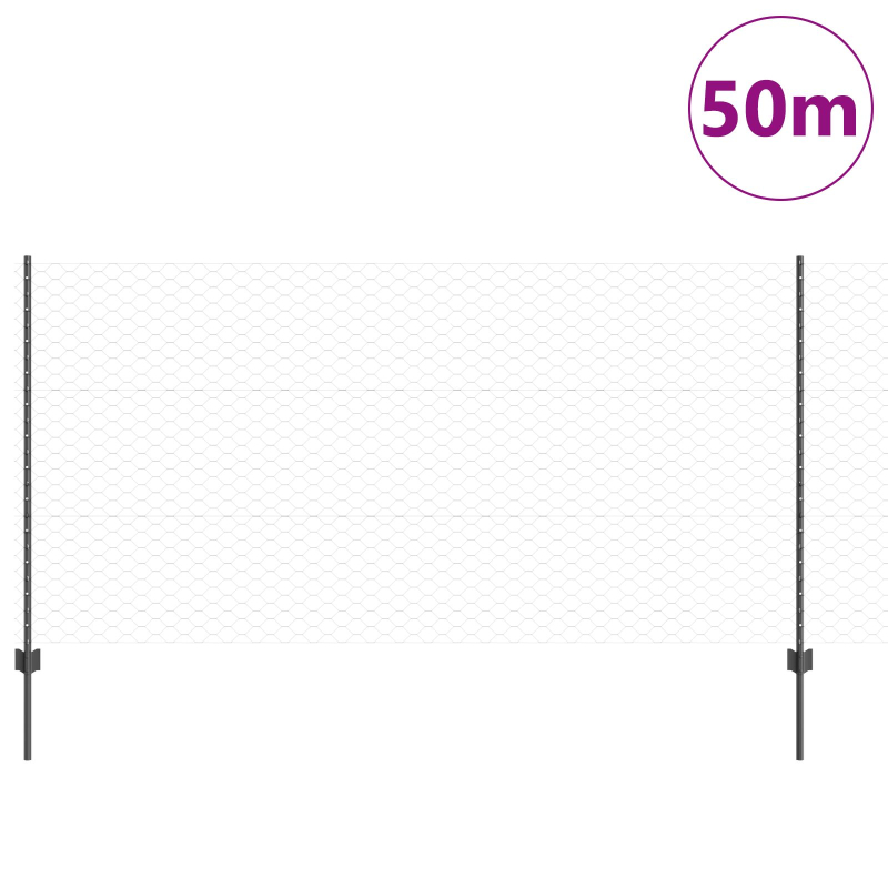 Zaunpfosten 22 Stück U-Channel Grau 120 cm Stahl, Sechseckzaun Grau 1.2x50 m Stahl