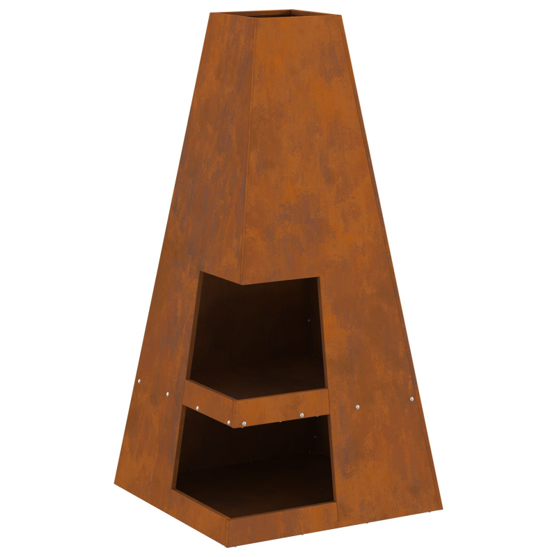 Feuerstelle mit Holzlager 50x50x100 cm Wetterstahl
