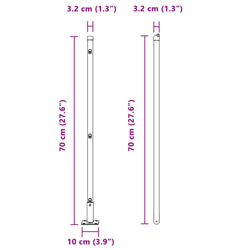 Zaunpfosten Set von 26 Verzinkter Stahl 3,2 x 3,2 x 70 cm Zaun