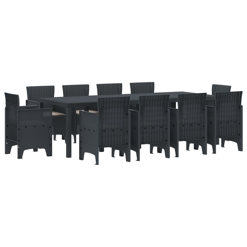 11-teiliges Garten Esstischset mit Kissen Anthrazit Poly Rattan