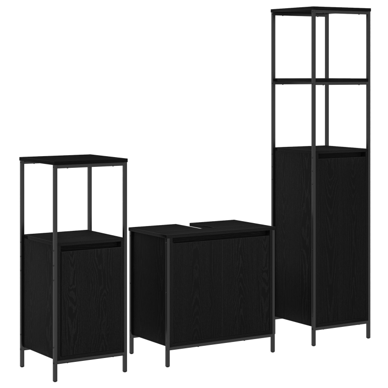 3-teilige Badezimmermöbel Set Schwarze Eiche Holzwerkstoff