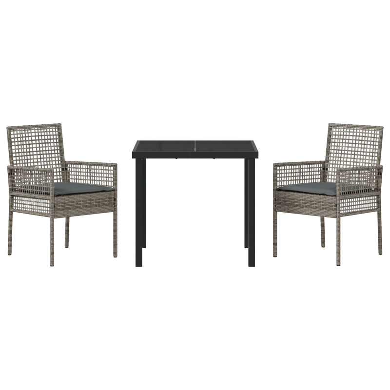 3-teiliges Garten Essset mit Kissen Grau Poly Rattan