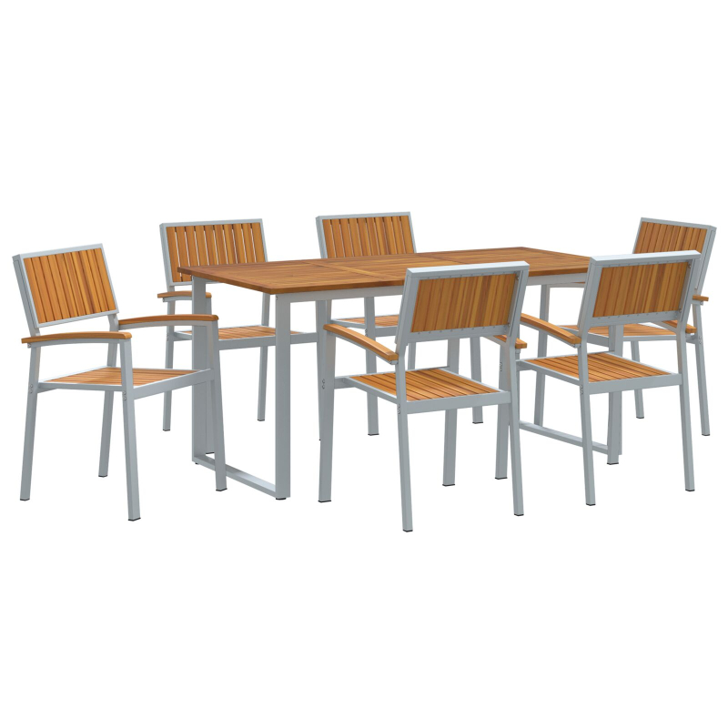 Garten Essset 7-teiliges Set Grau, Braun Pulverbeschichteter Stahl