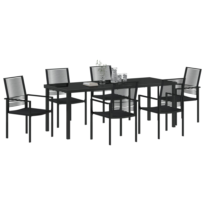 7-teilige Garten-Essgruppe Schwarz PVC Rattan