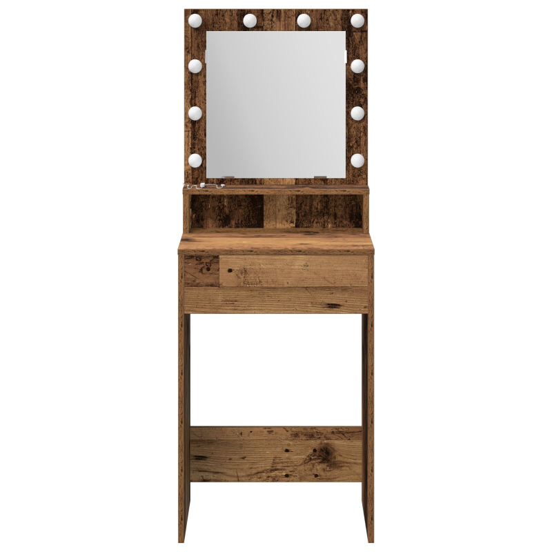 Schminktisch mit LED-Lichtern - Altes Holz, 50x41x135 cm