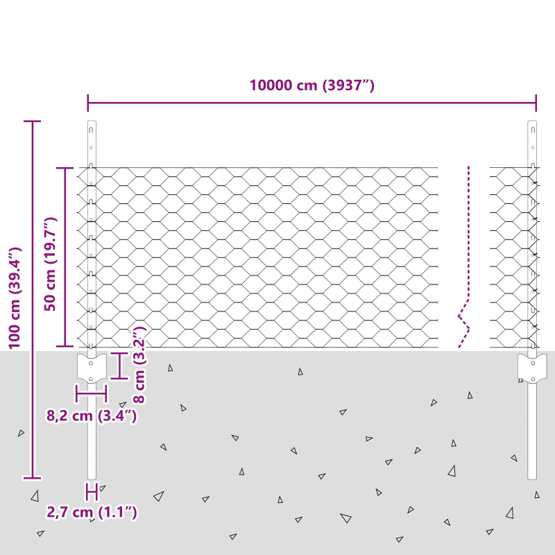 Zaunpfosten 11 Stück U-Profil Grau 60 cm Stahl, Sechseckzaun Grau 0,5x100 m Stahl