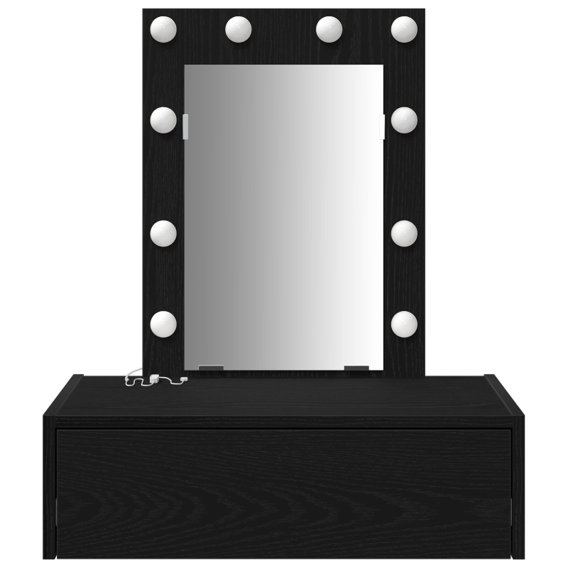 Wandmontierter Schminktisch mit LED-Lichtern - Schwarze Eiche