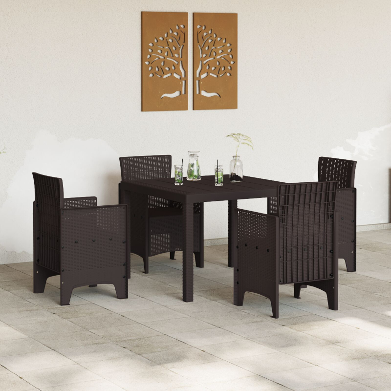 5-teiliges Garten Essset Braunes Poly Rattan