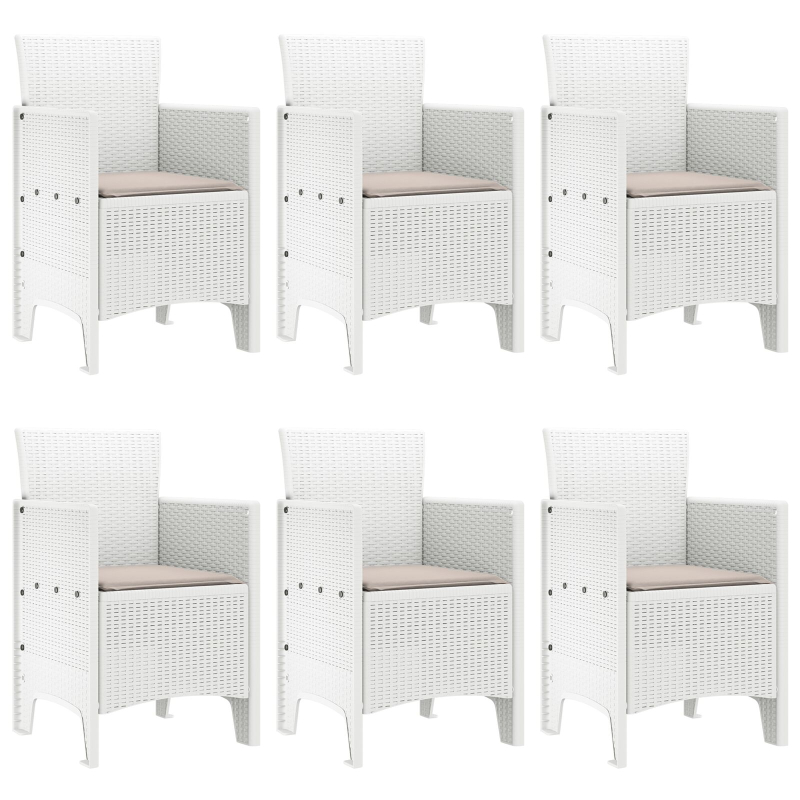 7-teiliges Garten Esszimmer Set Weiß Poly-Rattan