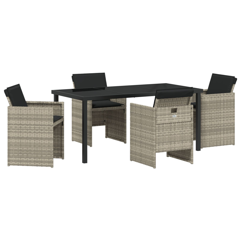 5-teiliges Garten Essset mit Kissen Hellgraues Poly Rattan
