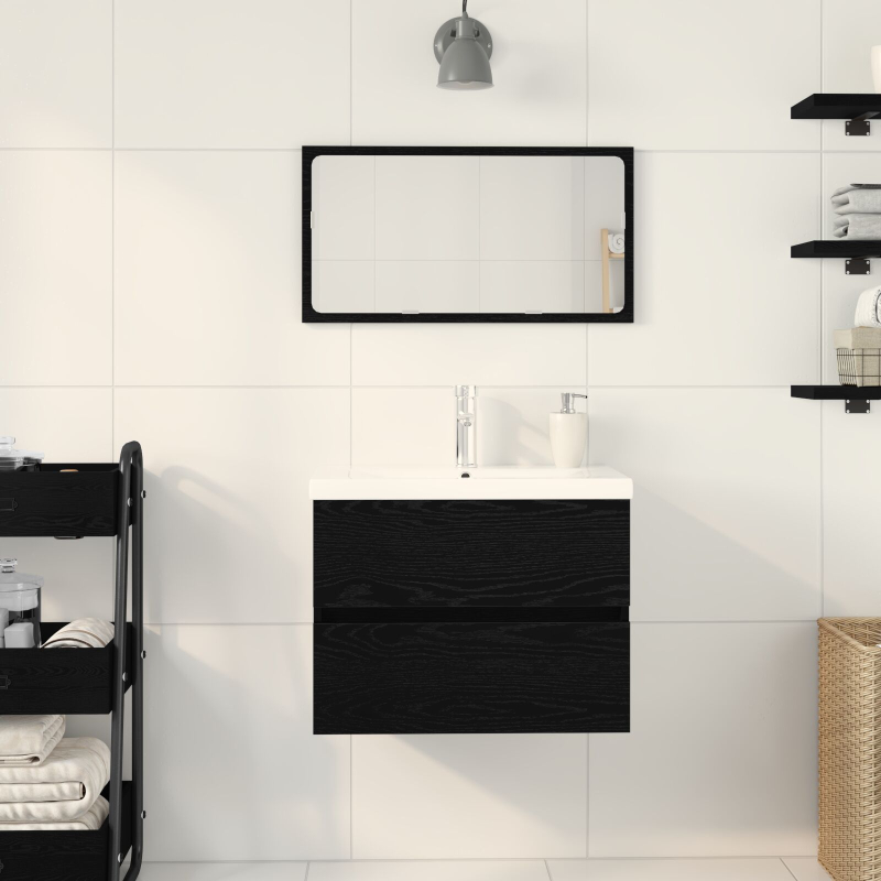 Waschbeckenunterschrank mit integriertem Becken Schwarze Eiche Holzwerkstoff, Waschbeckenunterschrank Schwarze Eiche 60x38,5x45 cm Holzwerkstoff