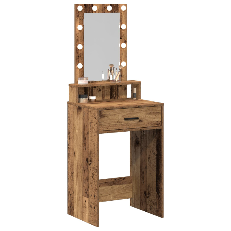Schminktisch mit LED-Lichtern Altes Holz 50x41x140 cm