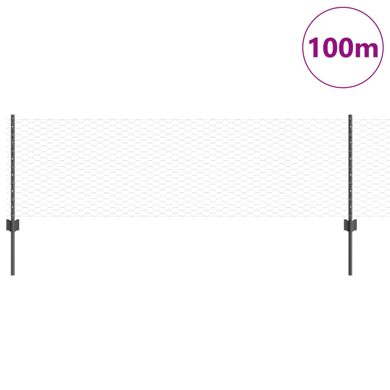 Zaunpfosten 11 Stück U-Kanal Grau 60 cm Stahl, Sechseckzaun Grau 0.6x100 m Stahl