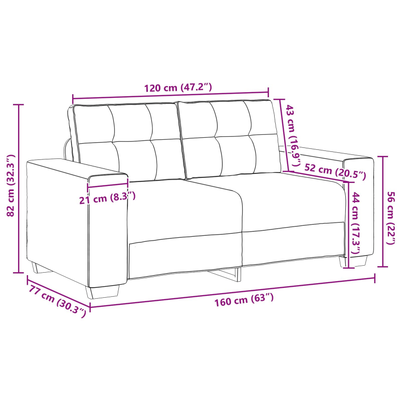 2-teiliges Sofa Set mit Kissen in Magenta