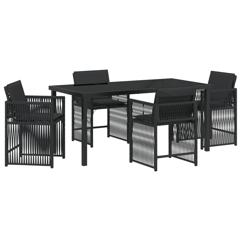 5-teiliges Garten-Esszimmer mit Kissen Schwarz Poly-Rattan