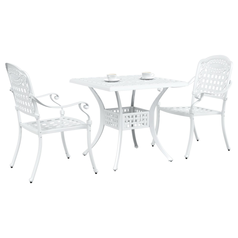 3-teiliges Garten Bistro Set Weiß aus Gusseisen