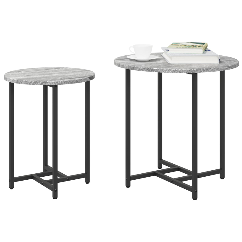 Beistelltisch Set 2 Stück Grau Sonoma Holz und Metall
