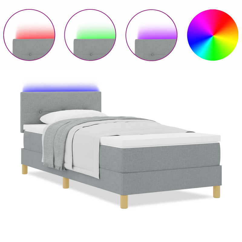 Boxspringbett mit Matratze & LED Hellgrau 100x200 cm Stoff
