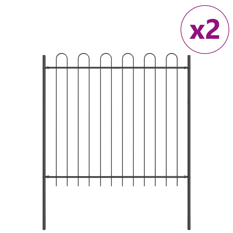 Gartenzaun mit Bogenoberteil Grau 3,4x1,5 m aus Stahl