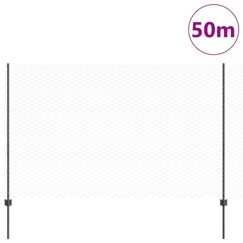 Zaunpfosten 22 Stück U-Kanal Grau 150 cm Stahl, Sechseckzaun Grau 1.5x50 m Stahl