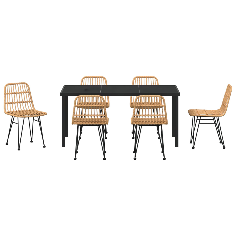 7-teiliges Garten-Essset Braun Poly Rattan