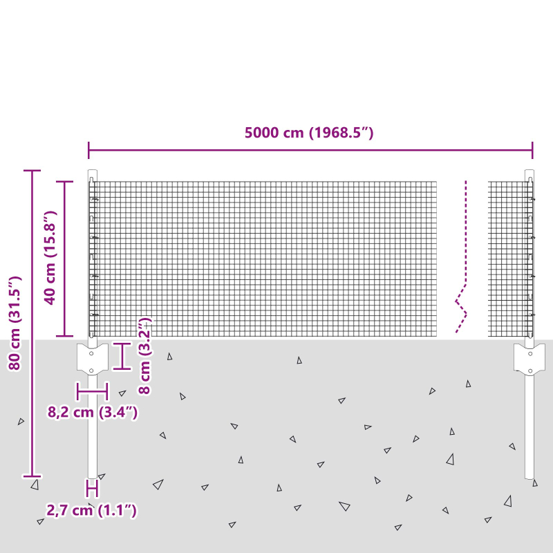 geschweißter Drahtzaun mit 22 U-Pfosten Grün 0.4x50 m Stahl