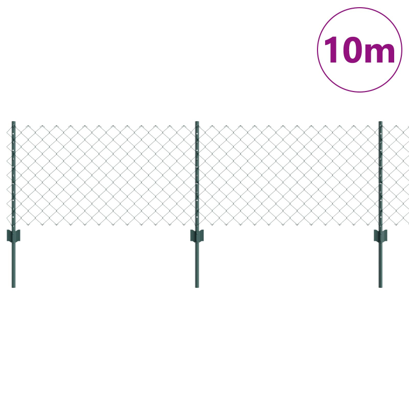 Kettenzaun mit 10 U-Pfosten Grün 0,6 x 10 m Stahl