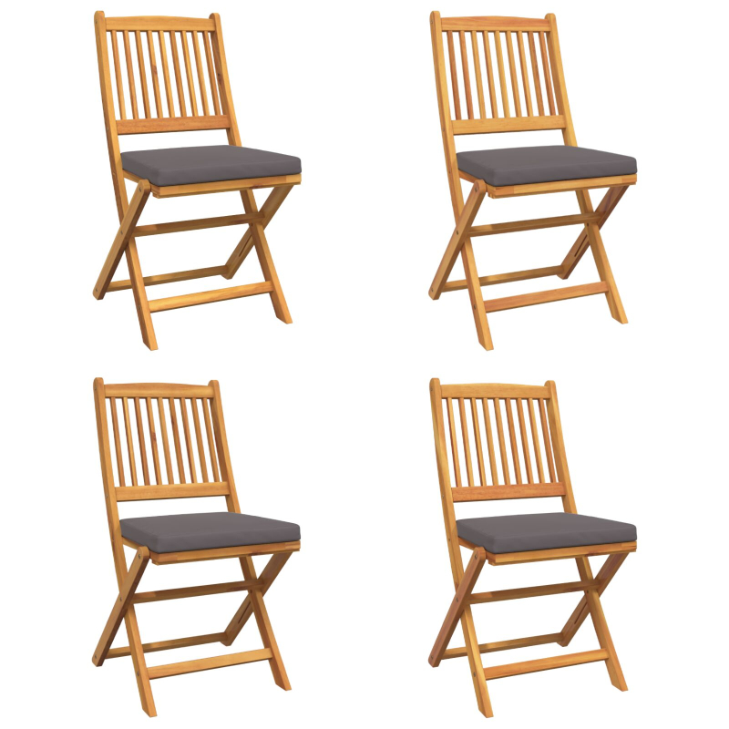 Klappgartenstühle mit grauem Kissen 4 Stück aus solidem Akazienholz