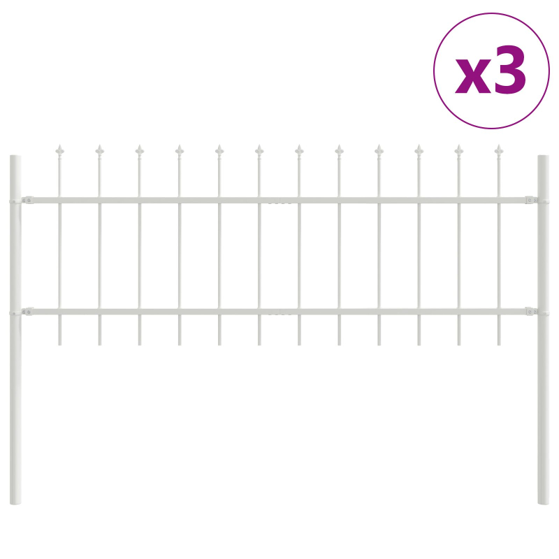 Gartenzaun mit Speer-Top in Weiß, 5,1x0,6 m aus Stahl