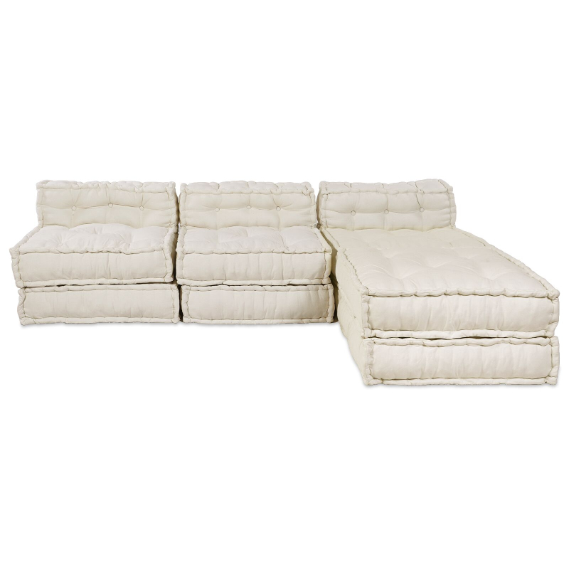 4-Sitzer Modular Pouffe Sofa Umwandelbar Creme Stoff