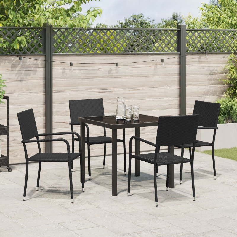 5-teiliges Garten Essset Schwarz Poly Rattan