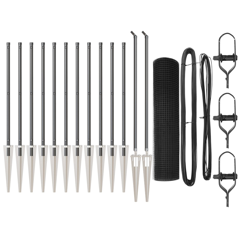 Zaunpfosten-Set 2 Stück Grau, Schwarz Metall, Kunststoff